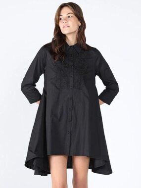 Gracia Black Shirt Dress Medium • High Low Lace Up Front • Long Sleeve